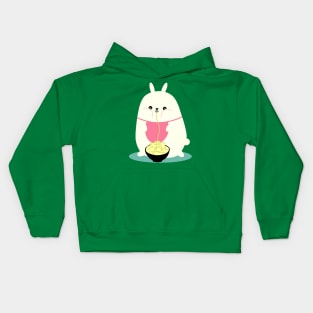 Fat bunny eating noodles Kids Hoodie